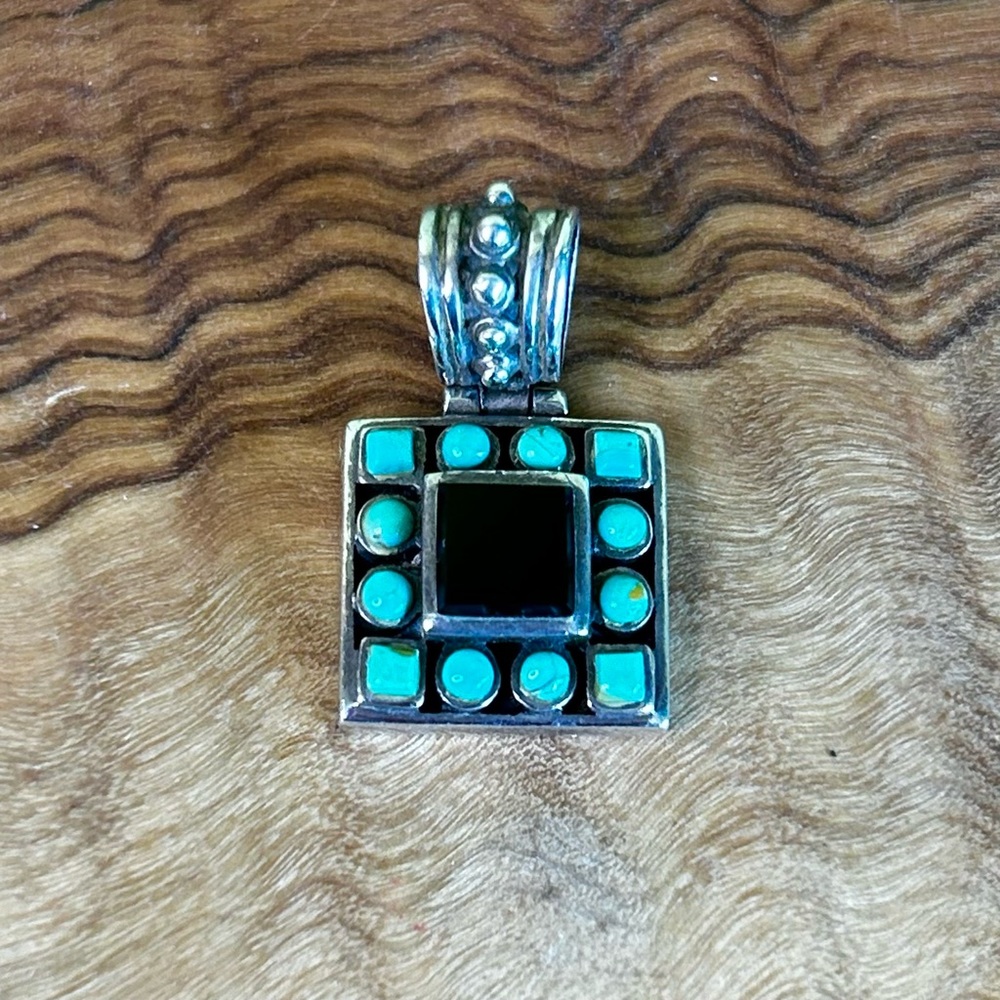 Vintage Barse Signed SE 925 Sterling Silver Turquoise & Onyx Pendant